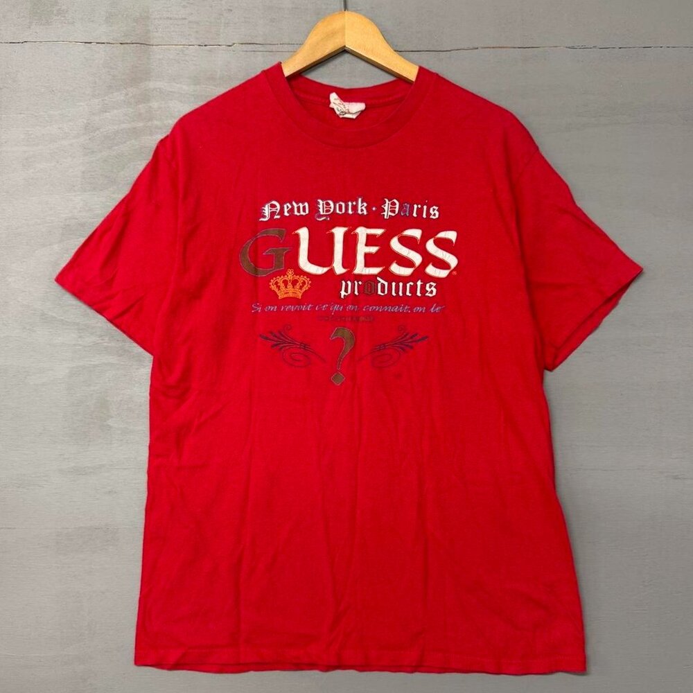 Vintage 90s Guess Made‎ in USA Red Single Stitch Shirt XL